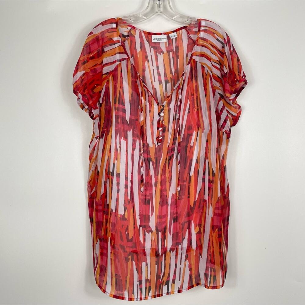 Liz Claiborne Women Chiffon Orange Blouse Abstract Geometric Print Plus Size 1X